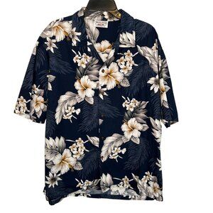 Pacific Legend Mens Hawaiian Floral Shirt Navy & White 2XL Made in Hawaii USA
